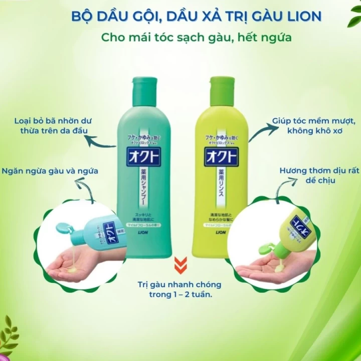 Cặp Dầu Gội Xả Lion Okuto Giảm Gàu Giảm Ngứa 320ML