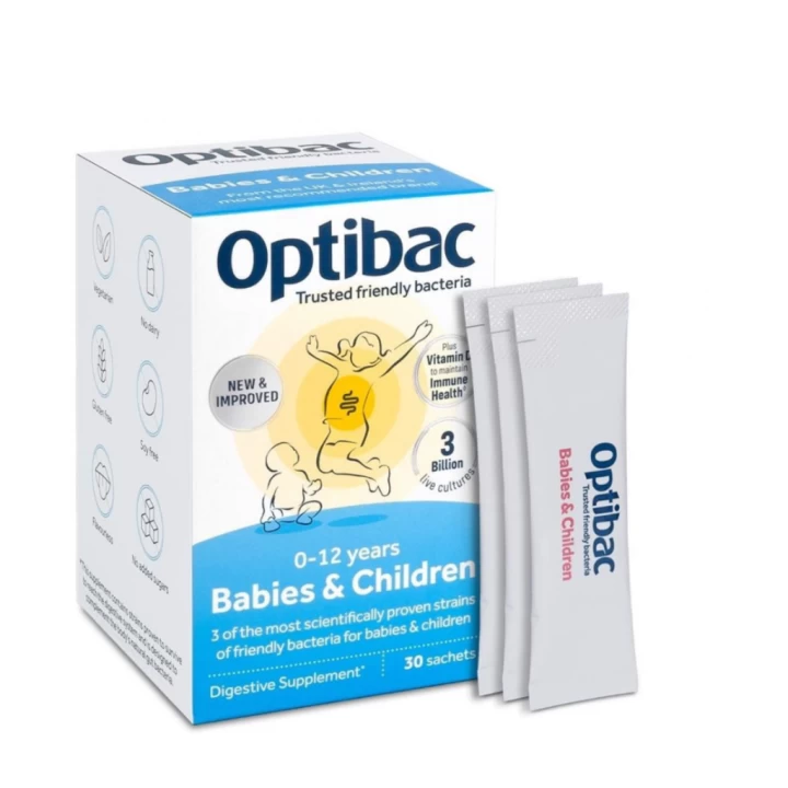 Men Vi Sinh Optibac Vitamin D Cho Bé Từ 0-12 Tuổi Hàng Anh Hộp 30 Gói