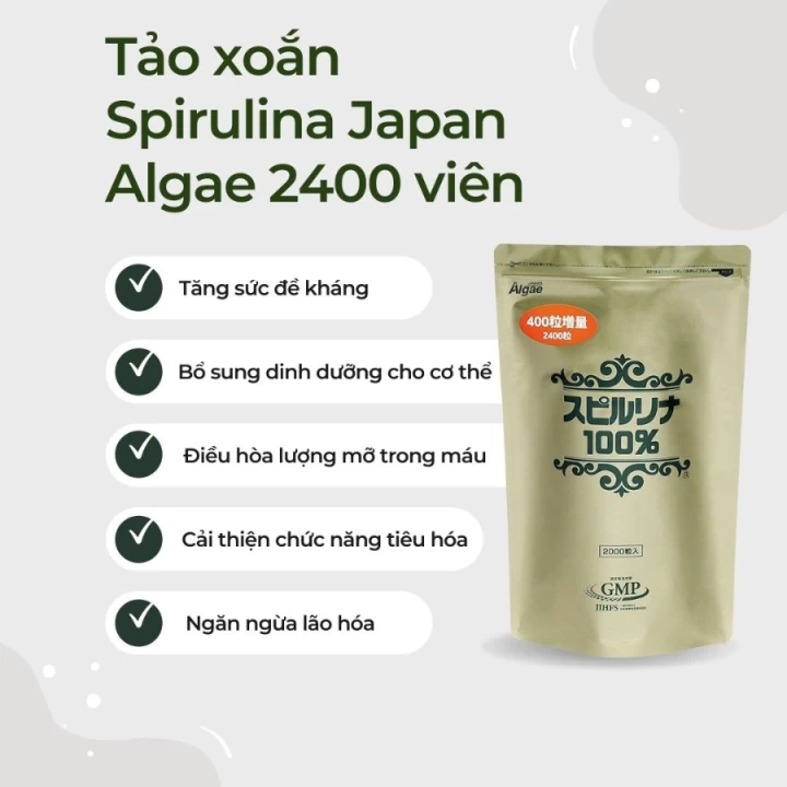 Tảo Xoắn Spirulina Algae Nhật Bản Dạng Túi 2400 Viên