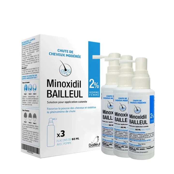 Xịt Mọc Tóc Minoxidil Bailleul 2% Hàng Pháp Hộp 3 Chai 60ML