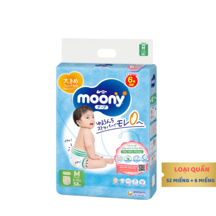 Bỉm Moony Xanh Cộng Miếng Nội Địa Nhật Bản Fullsize