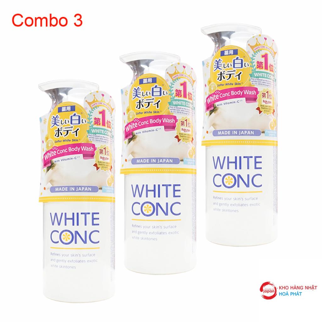 Combo 3 chai Sữa tắm dưỡng trắng da White ConC chai có vòi (600ml x 3) nội địa Nhật