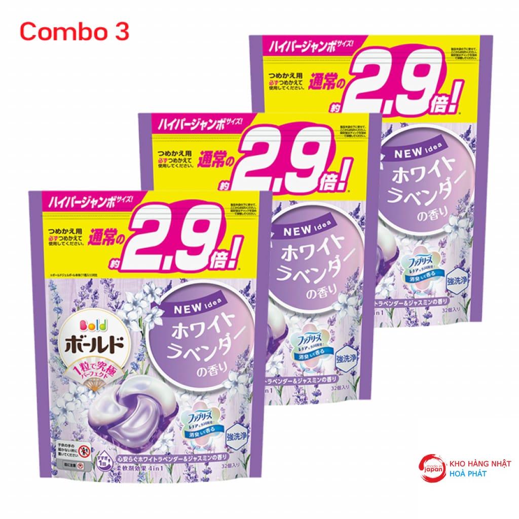 Combo 3 túi viên giặt & xả Bold (32 viên x 3) màu tím