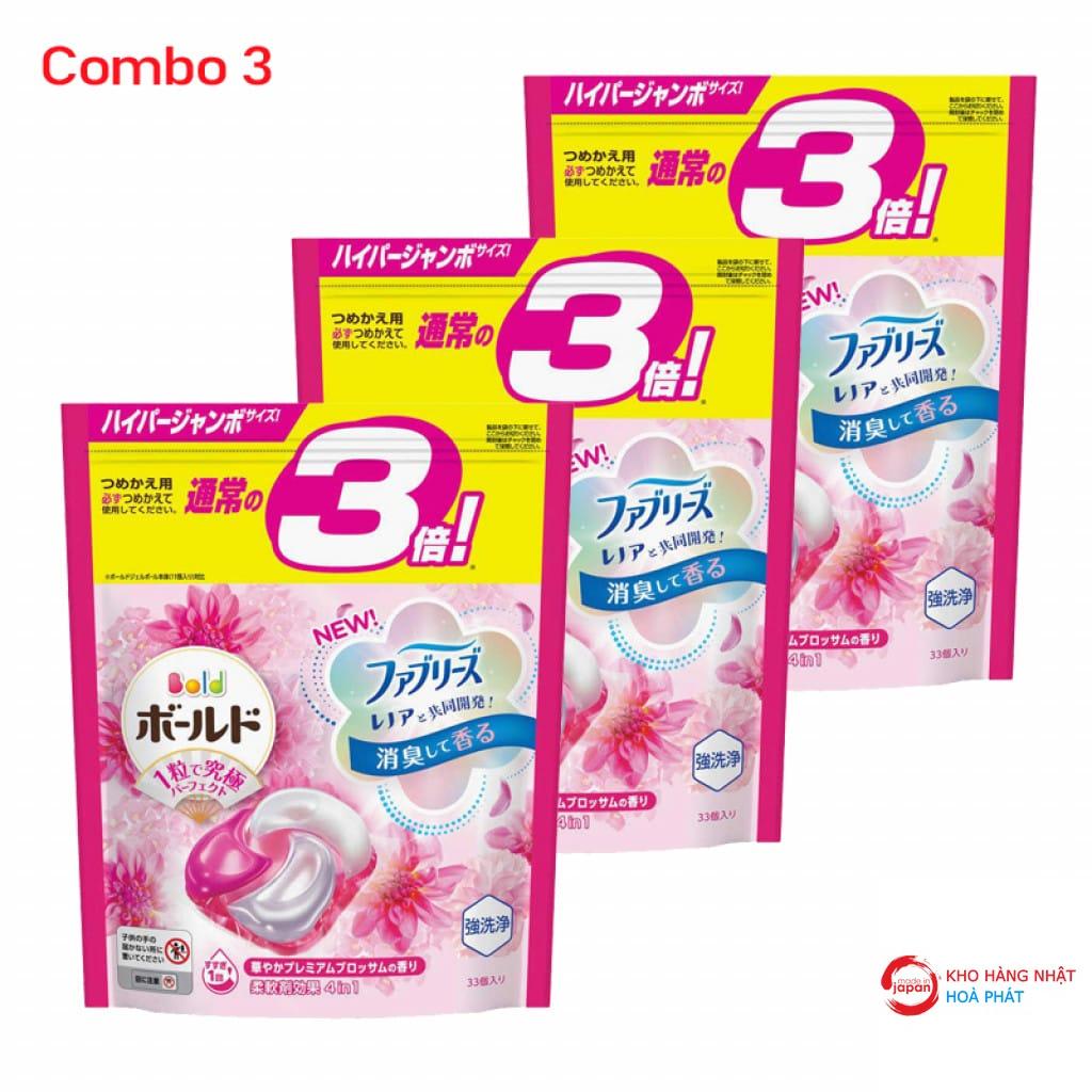 Combo 3 túi viên giặt & xả Bold (33 viên x 3) màu hồng