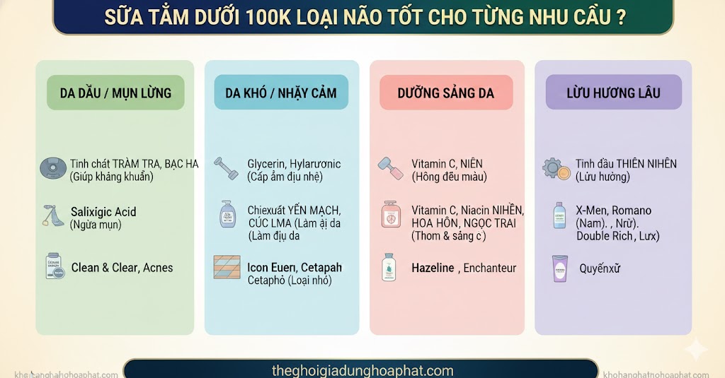 Sữa tắm dưới 100K loại nào tốt cho từng nhu cầu? Sữa tắm dưới 100K loại nào tốt cho từng nhu cầu?