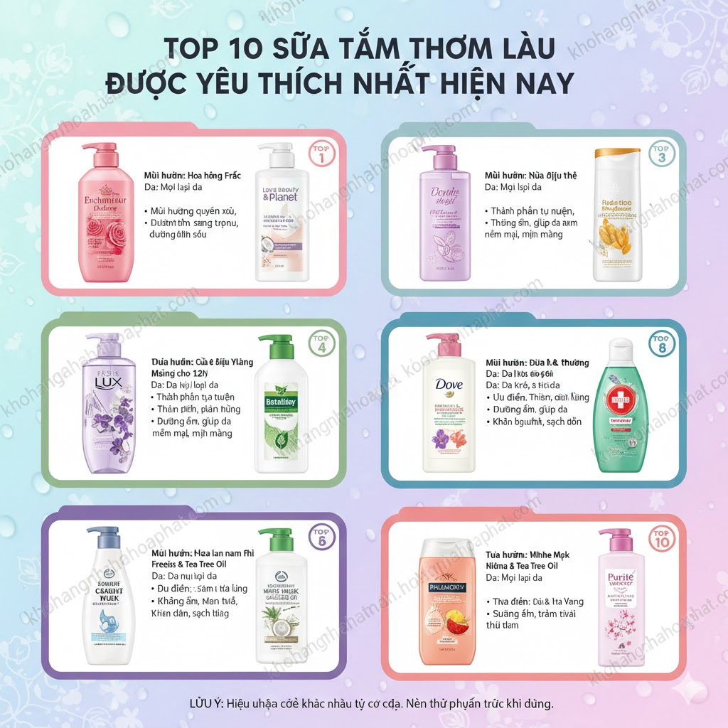 Top 10 sữa tắm thơm lâu được yêu thích nhất hiện nay