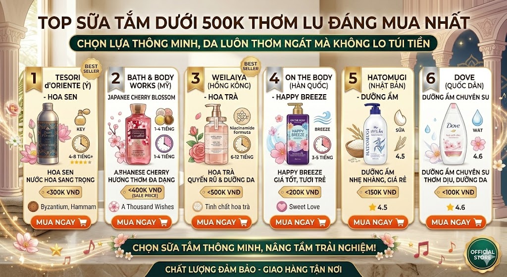 Top Sữa Tắm Dưới 500K Thơm Lâu Đáng Mua Nhất Top Sữa Tắm Dưới 500K Thơm Lâu Đáng Mua Nhất