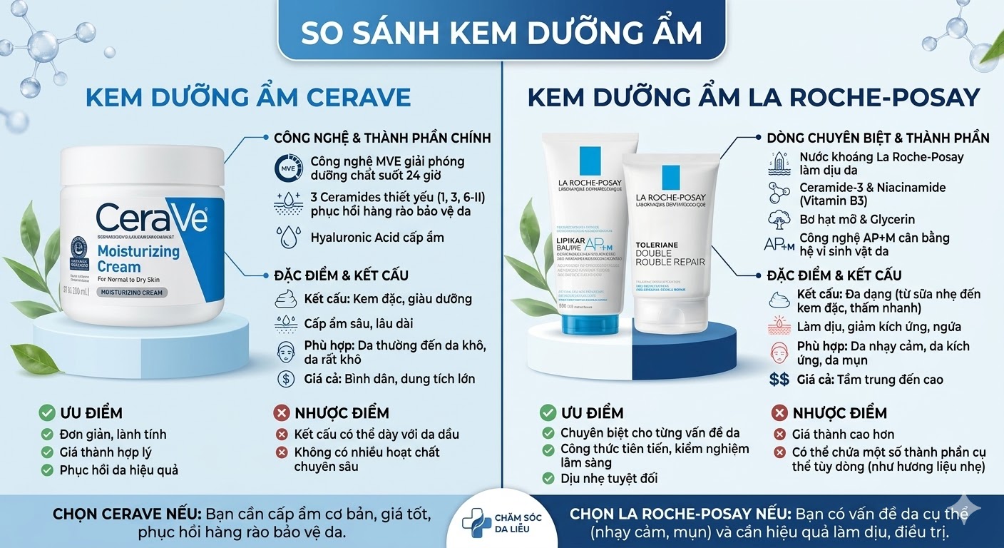 So Sánh Kem Dưỡng Ẩm Cerave Và La Roche Posay